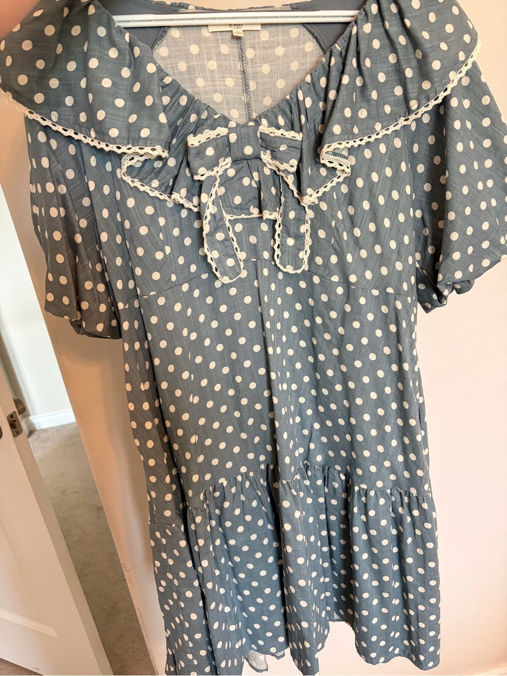 easel Blue Polka Dot Ruffle Dress with Bow